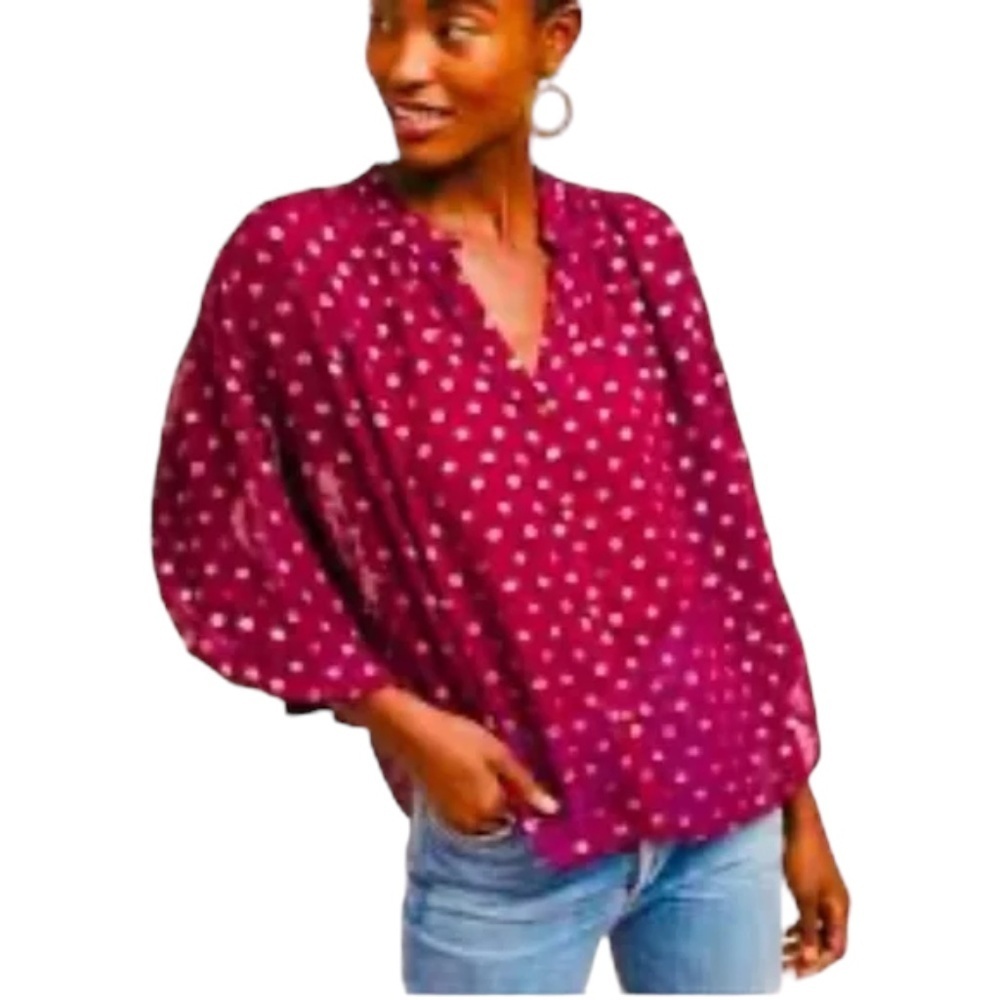 Mouinette Soeurs Anthropologie burgundy & gold blouse‎ size XS xsmall